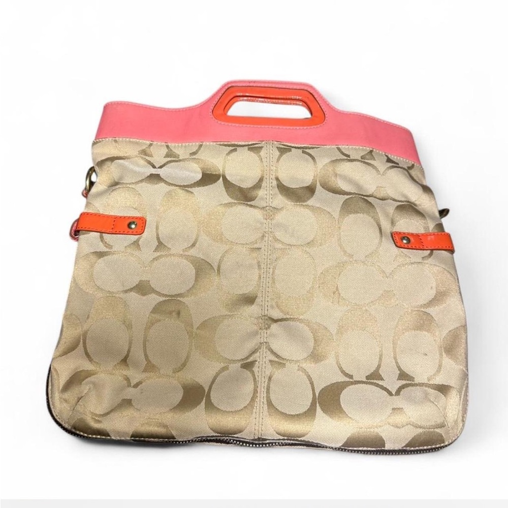 Coach Signature Khaki Coral Bonnie Fold Over Shoulder Bag